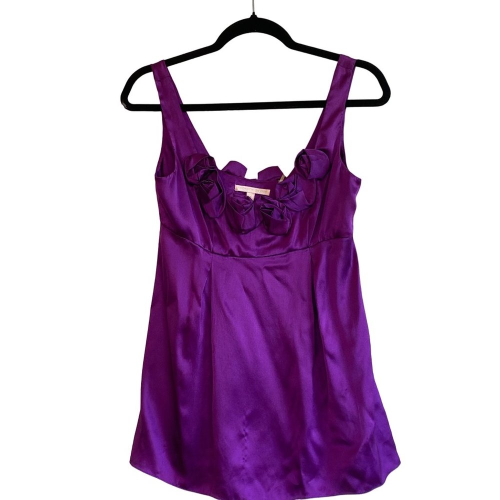 Rebecca Taylor Silk Purple Flower Rose Accent Sleeveless Blouse Top 4 Small ** - Picture 3 of 15
